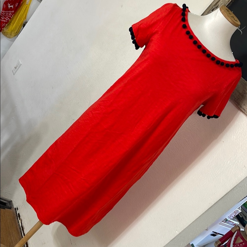 Boden Red Dress w/ Blue Poms - Sz 4R